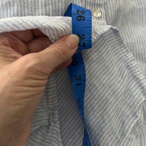 Sigrid Olsen 2X Linen Button Down Blue White Stripe Repair Butterfly Embroidery - Picture 8 of 9